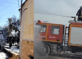 حريق هائل يلتهم شاحنة ومحلًا تجاريًا في شنني من ولاية قابس دون أضرار بشرية