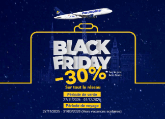 عرض نوفلار Black Friday: تخفيض 30% على جميع الرحلات من وإلى تونس عرض نوفلار Black Friday: تخفيض 30% على جميع الرحلات من وإلى تونس